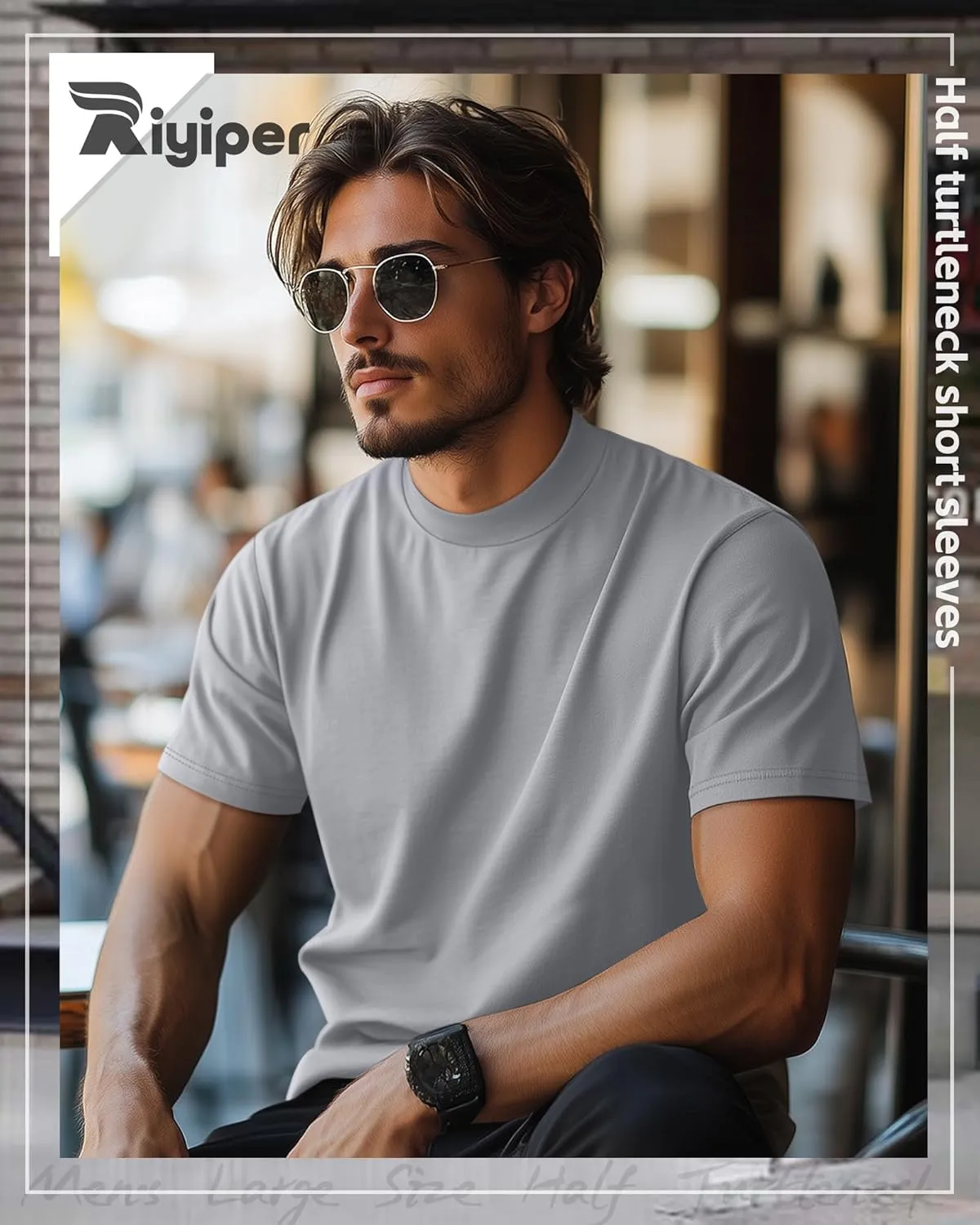 Riyiper 3 Pack Big and Tall Men's Mock Turtleneck Shirt Short Sleeve Cotton Basic Tops Slim Fit Casual Undershirt Tops