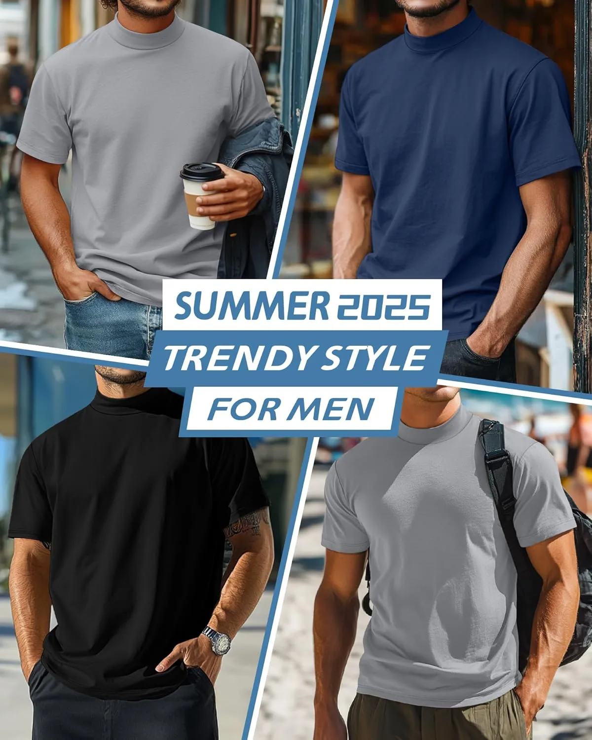 Riyiper 3 Pack Big and Tall Men's Mock Turtleneck Shirt Short Sleeve Cotton Basic Tops Slim Fit Casual Undershirt Tops