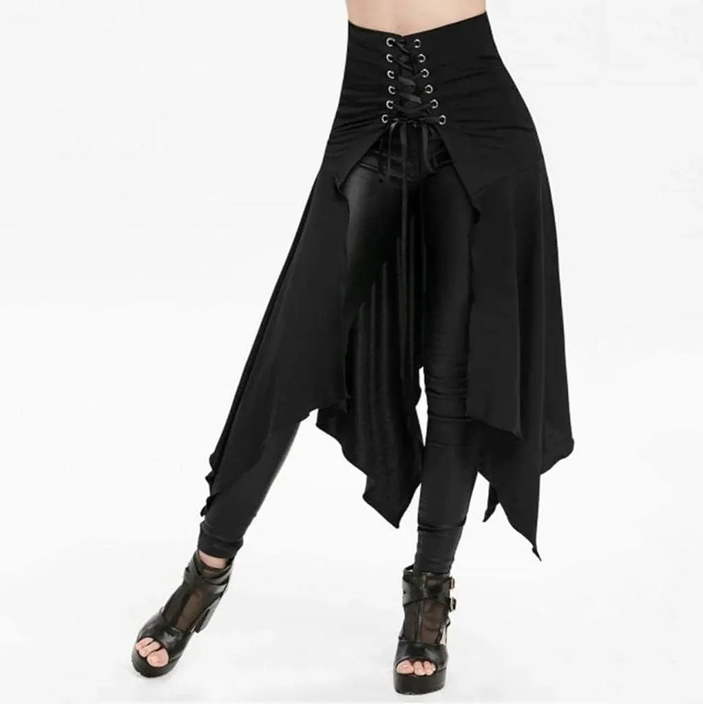 RKSTN Women Halloween Punk Skirt Asymmetric Lace-Up Slit Front Skirt Hippie Gothic Clothes High Waisted Bandage Long Skirts
