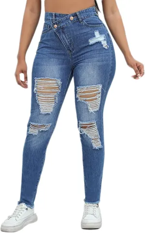 Romastory Womens Jeans High Waisted Ripped Stretchy Pants Classic Distressed Jeans for Women