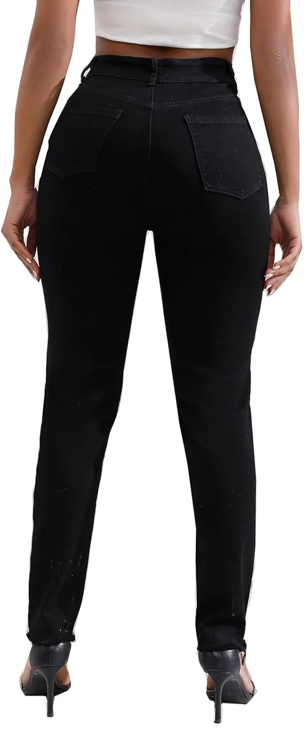 Romastory Womens Jeans High Waisted Ripped Stretchy Pants Classic Distressed Jeans for Women