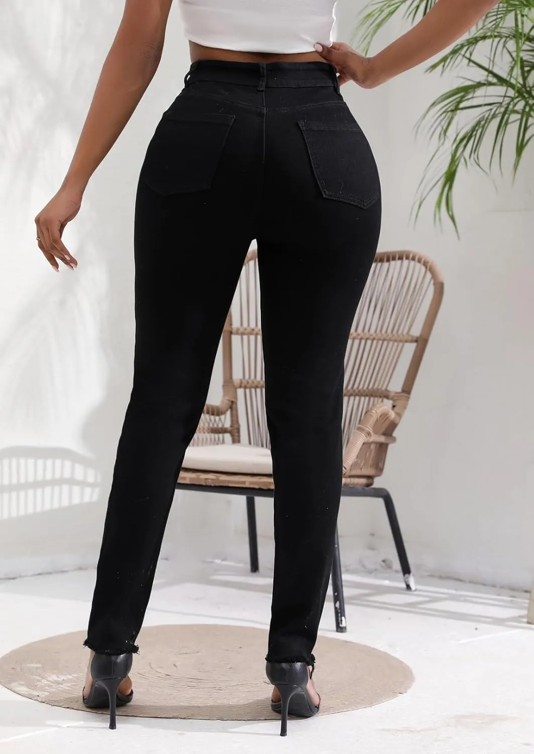 Romastory Womens Jeans High Waisted Ripped Stretchy Pants Classic Distressed Jeans for Women