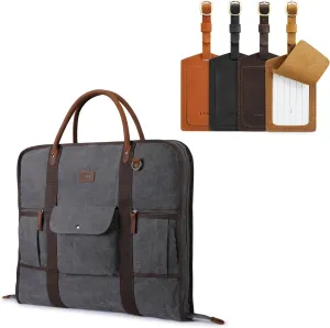 S-ZONE Carry On Garment Bag for Business and Leather Luggage Tag Bundle