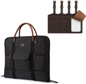 S-ZONE Carry On Garment Bag for Business and Leather Luggage Tag Bundle