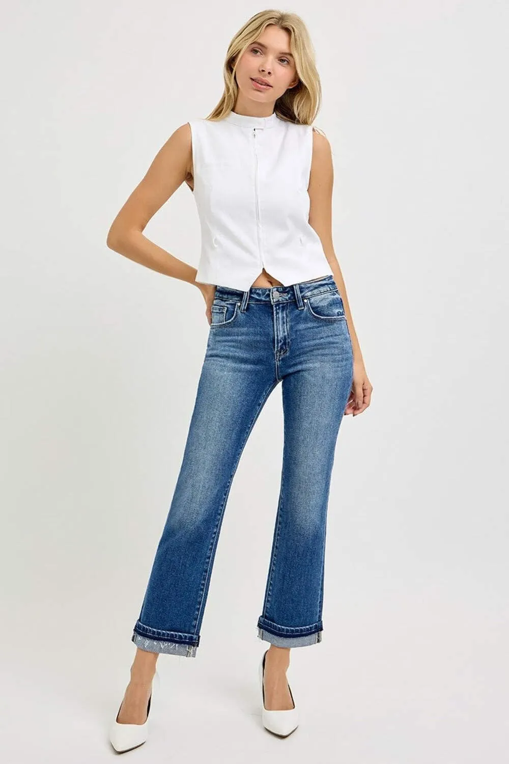 SALT TREE Risen Jeans - Mid Rise Ankle Slim Straight Jeans - RDP5311