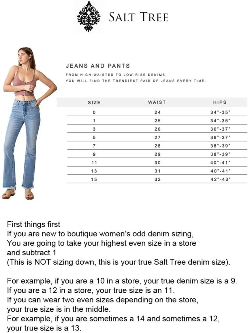 SALT TREE Risen Jeans - Mid Rise Ankle Slim Straight Jeans - RDP5311