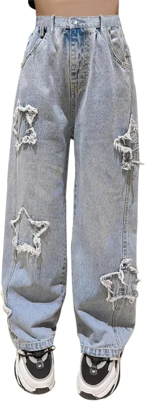 SANGTREE Womens Wide Leg Jeans Elastic Waist Denim Pants Baggy Jeans for WomensS-XXL