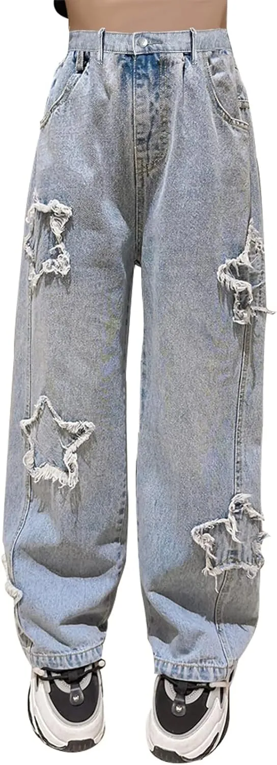 SANGTREE Womens Wide Leg Jeans Elastic Waist Denim Pants Baggy Jeans for WomensS-XXL