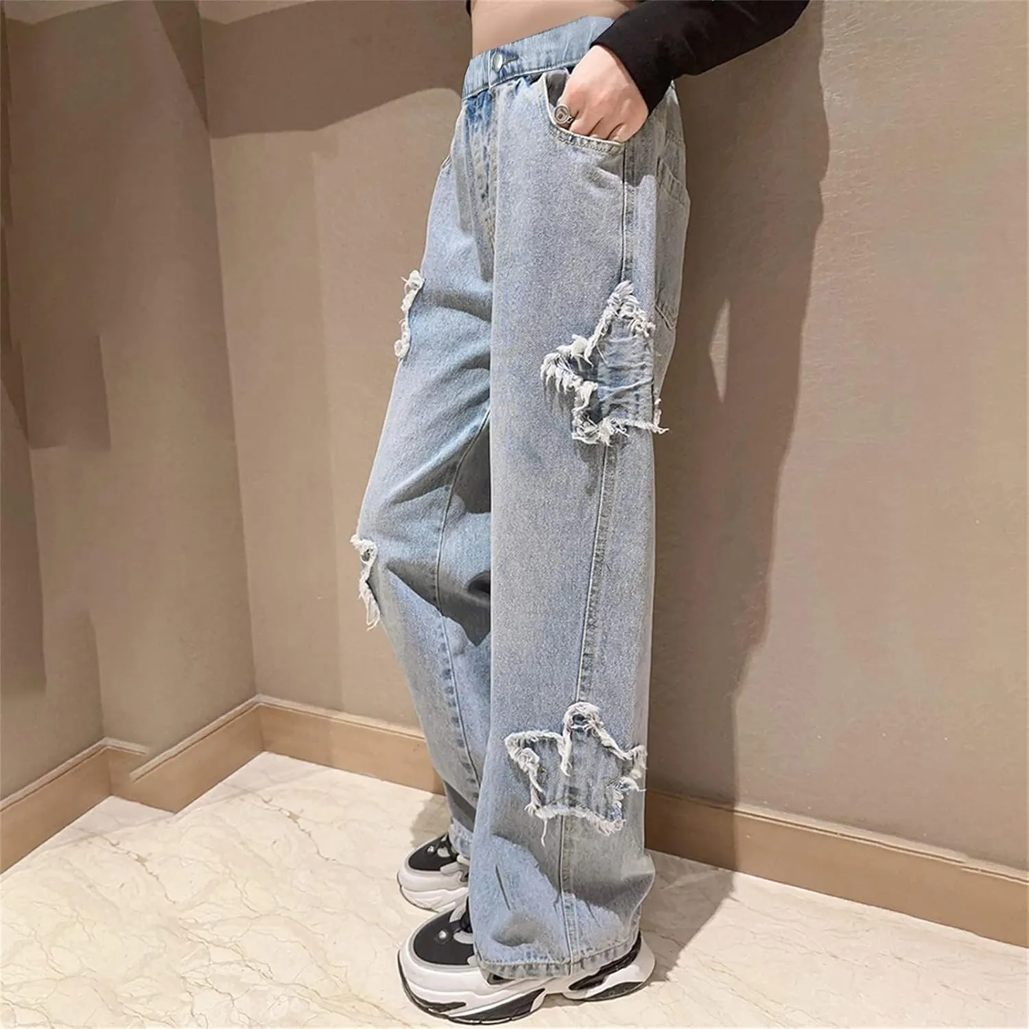 SANGTREE Womens Wide Leg Jeans Elastic Waist Denim Pants Baggy Jeans for WomensS-XXL