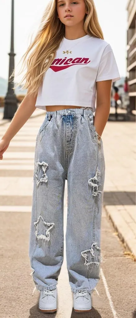 SANGTREE Womens Wide Leg Jeans Elastic Waist Denim Pants Baggy Jeans for WomensS-XXL
