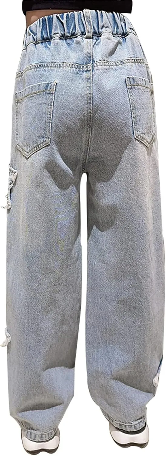 SANGTREE Womens Wide Leg Jeans Elastic Waist Denim Pants Baggy Jeans for WomensS-XXL