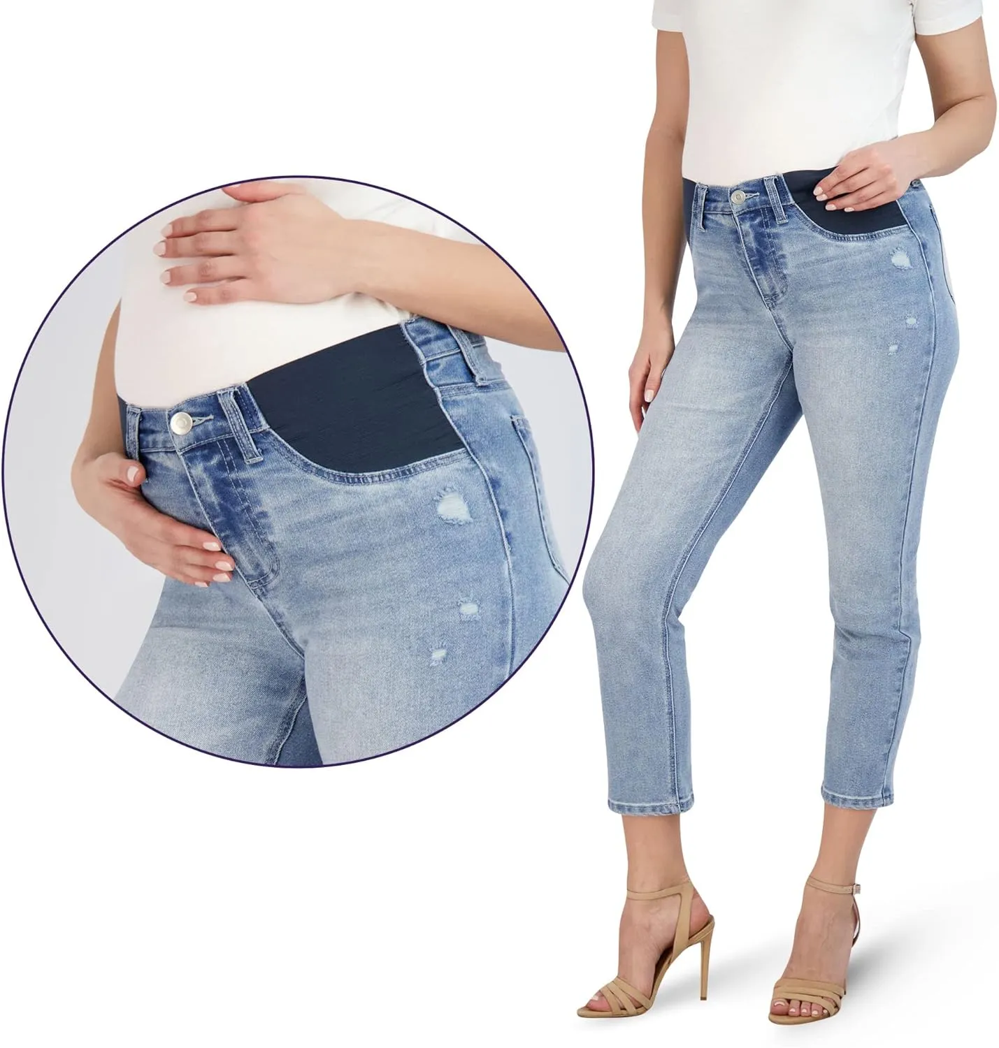 Savi Parker Maternity Jeans for Women, Straight Leg Elastic Under Belly High Waist Pant, Pregnancy Clothes for All Seasons