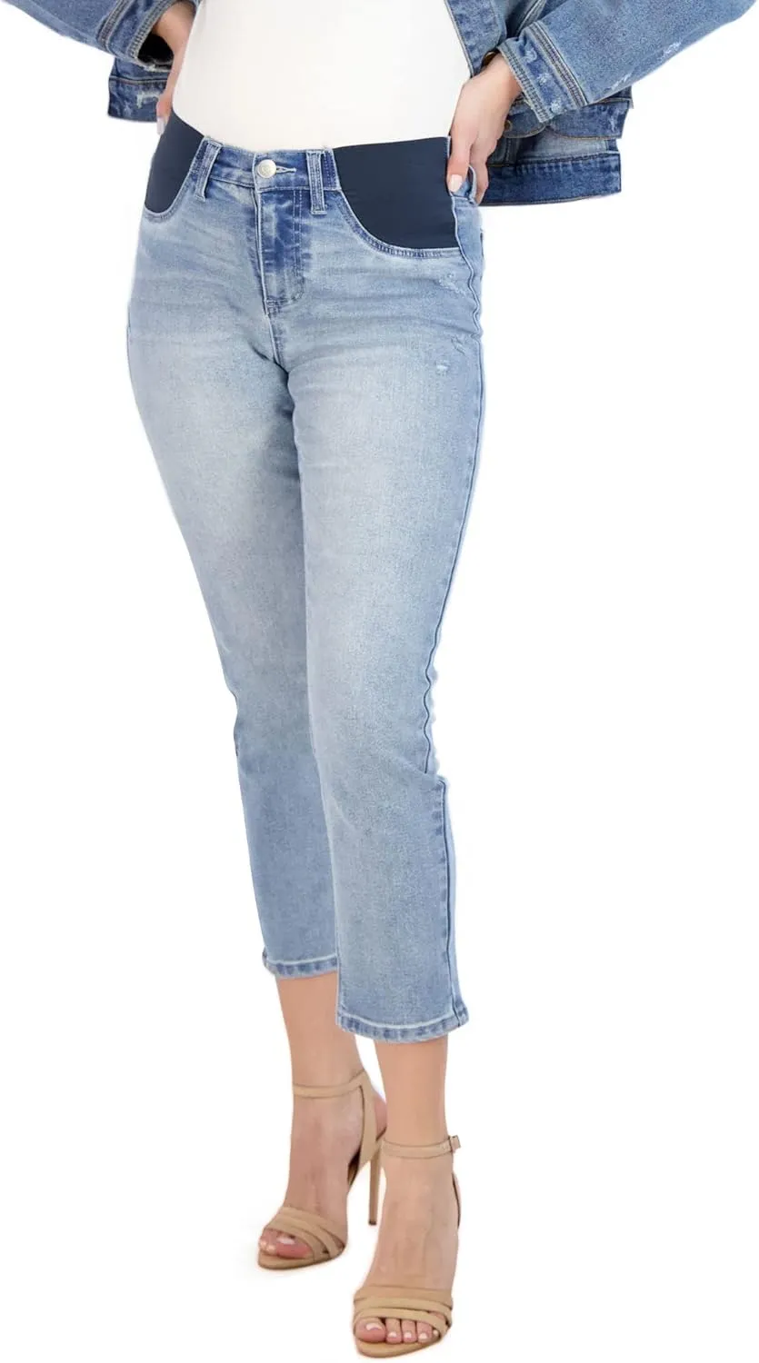 Savi Parker Maternity Jeans for Women, Straight Leg Elastic Under Belly High Waist Pant, Pregnancy Clothes for All Seasons
