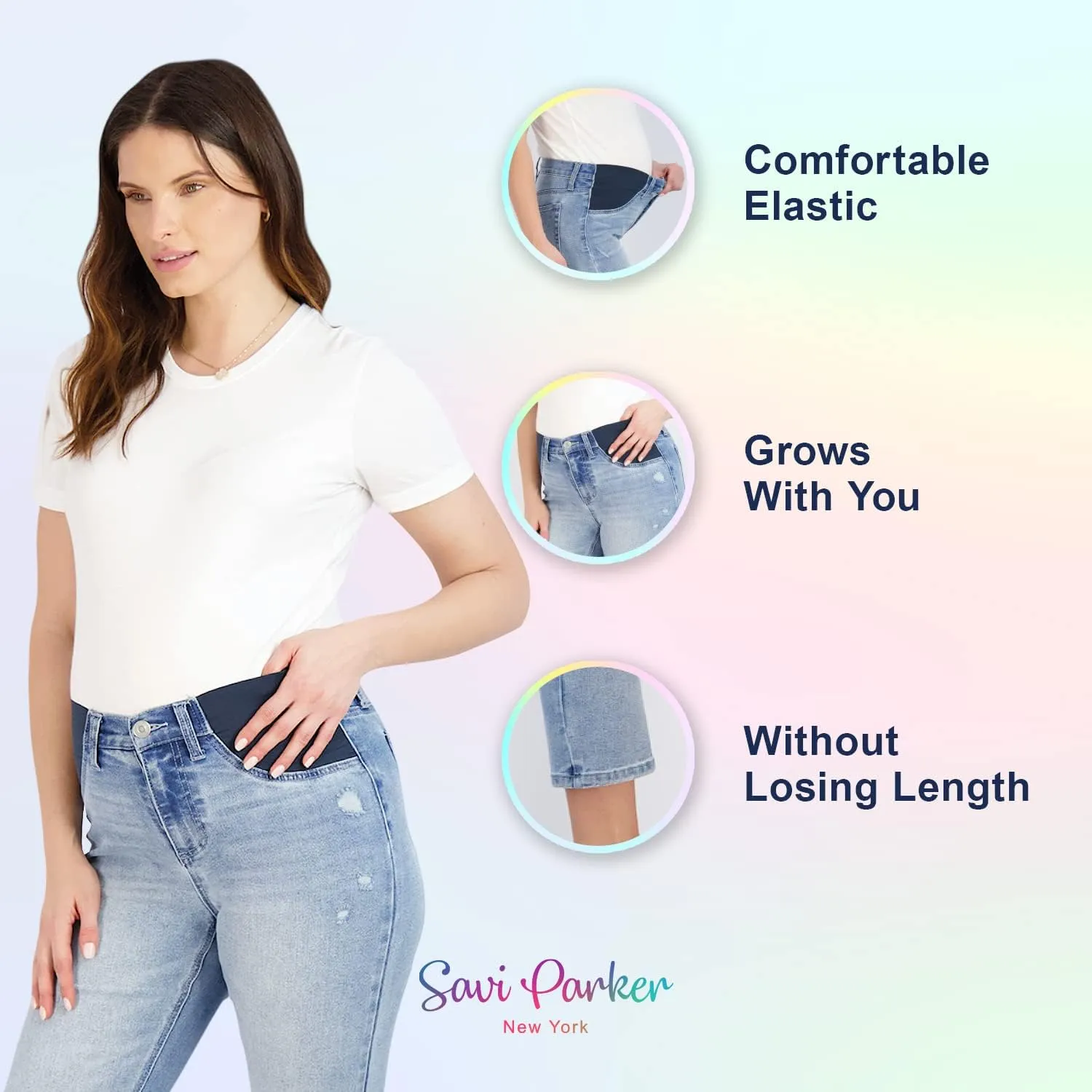 Savi Parker Maternity Jeans for Women, Straight Leg Elastic Under Belly High Waist Pant, Pregnancy Clothes for All Seasons
