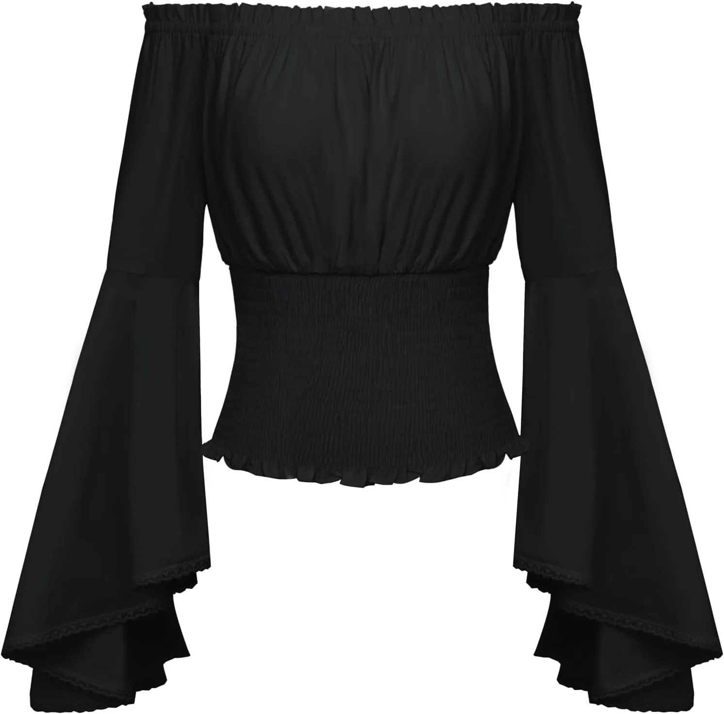 Scarlet Darkness Women Bell Sleeve Smocked Top Off The Shoulder Peasant Blouse Renaissance Pirate Shirt