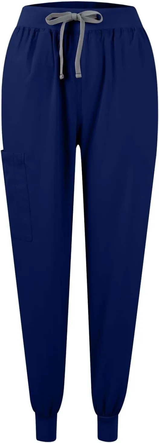 Scrubs for Women Set Stretch V-Neck Scrub Top & Jogger Pant Medical Uniform Scrub Sets for Woman with Pockets
