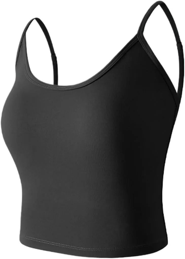 Seamless Plus Size Tank Tops for women Spaghetti Strap with Built in Bra Camisole Basic Sports Bras Workout Crop Tops