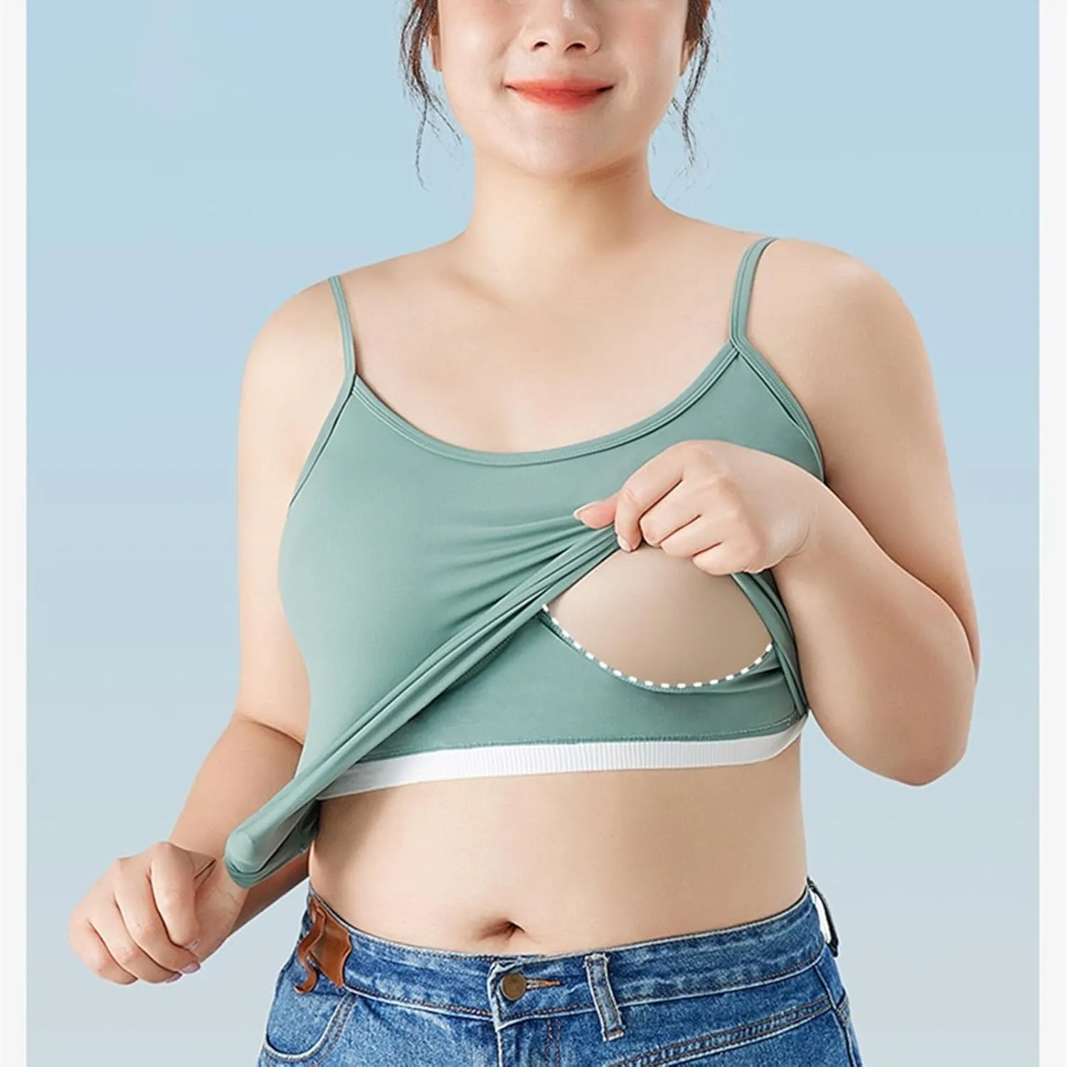 Seamless Plus Size Tank Tops for women Spaghetti Strap with Built in Bra Camisole Basic Sports Bras Workout Crop Tops