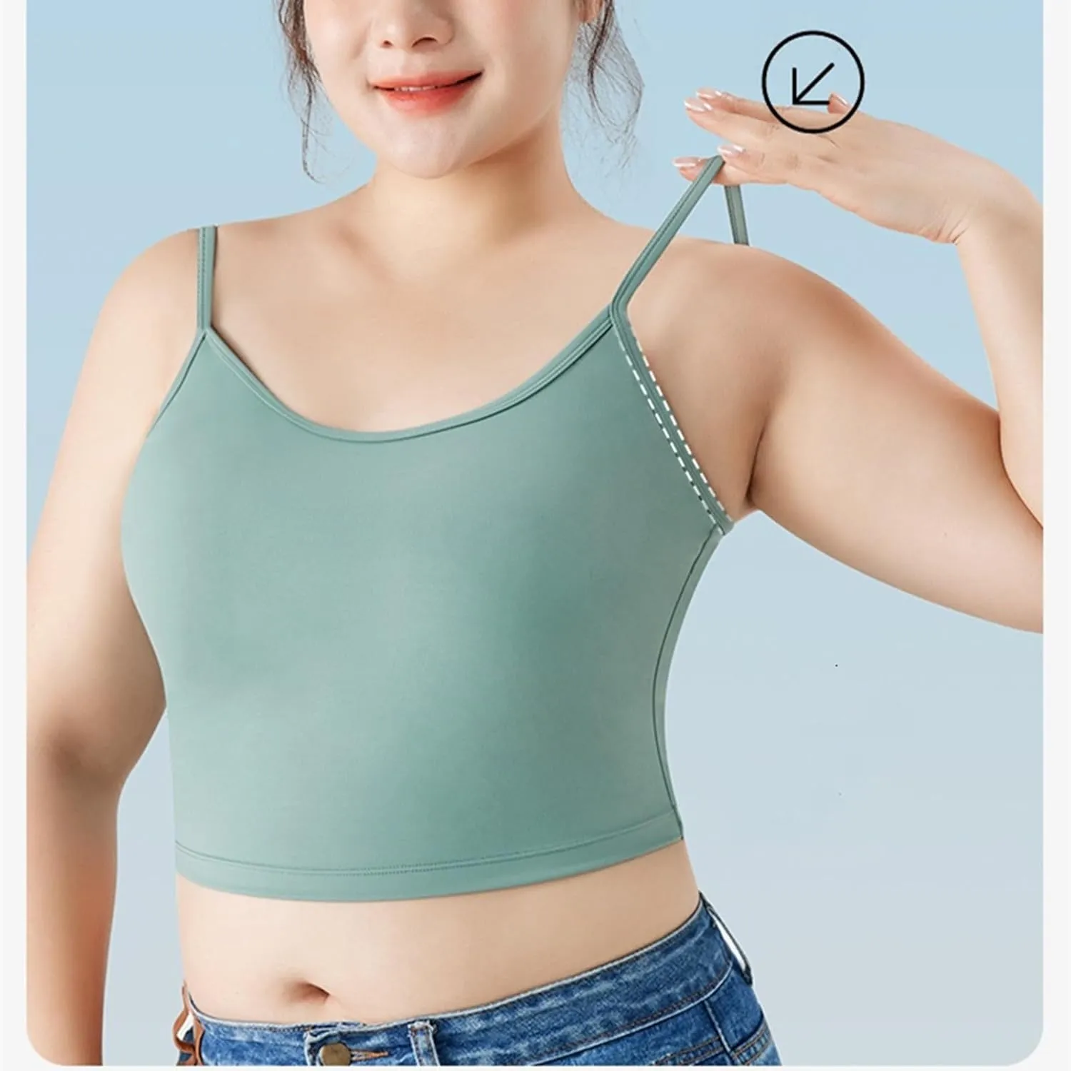 Seamless Plus Size Tank Tops for women Spaghetti Strap with Built in Bra Camisole Basic Sports Bras Workout Crop Tops