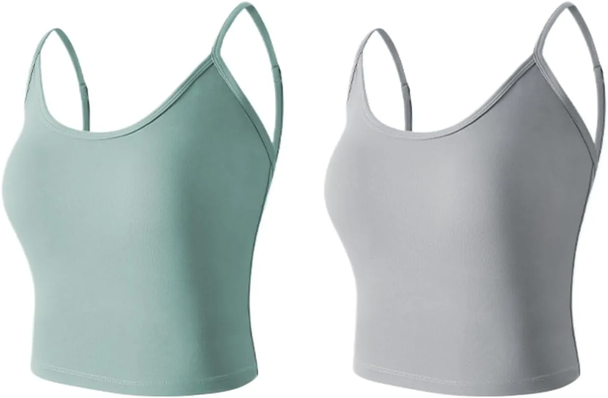 Seamless Plus Size Tank Tops for women Spaghetti Strap with Built in Bra Camisole Basic Sports Bras Workout Crop Tops