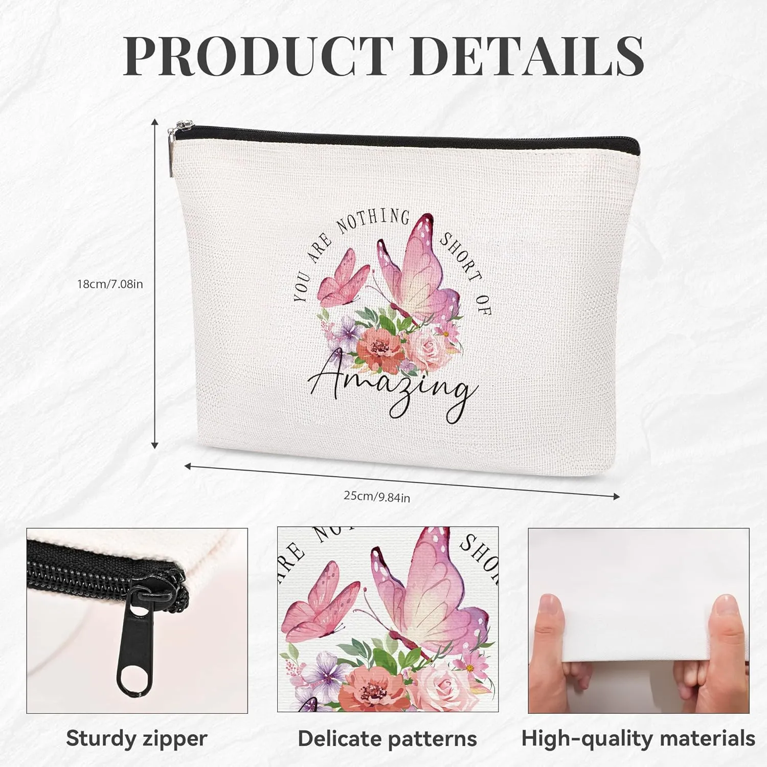 SEAOYOAZO Flower butterfly Gifts for Women Inspirational Gifts for Women Makeup Bag Travel Cosmetic Toiletry Bag for Girls You Are Nothing Short of Amazing