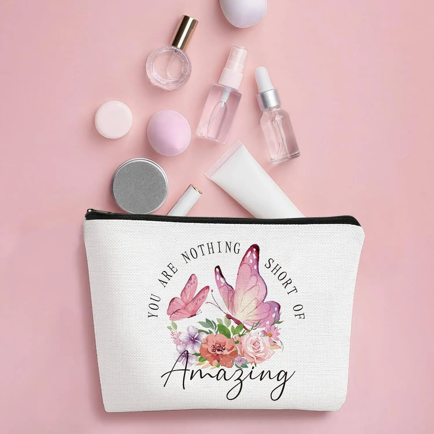 SEAOYOAZO Flower butterfly Gifts for Women Inspirational Gifts for Women Makeup Bag Travel Cosmetic Toiletry Bag for Girls You Are Nothing Short of Amazing