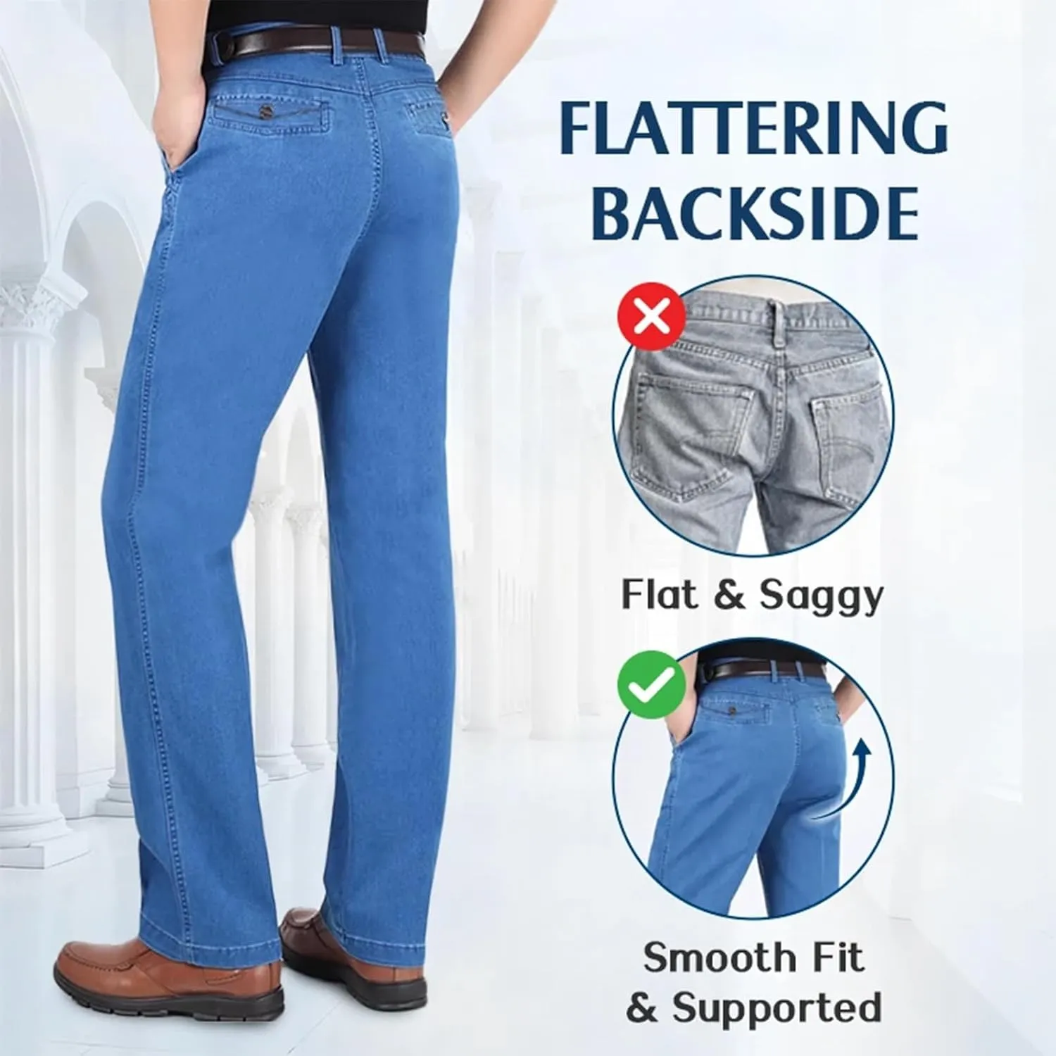 Senistyle Jeans for Men, JettJeans3 - Men's Classic Straight Fit Stretch Jeans for Older Men