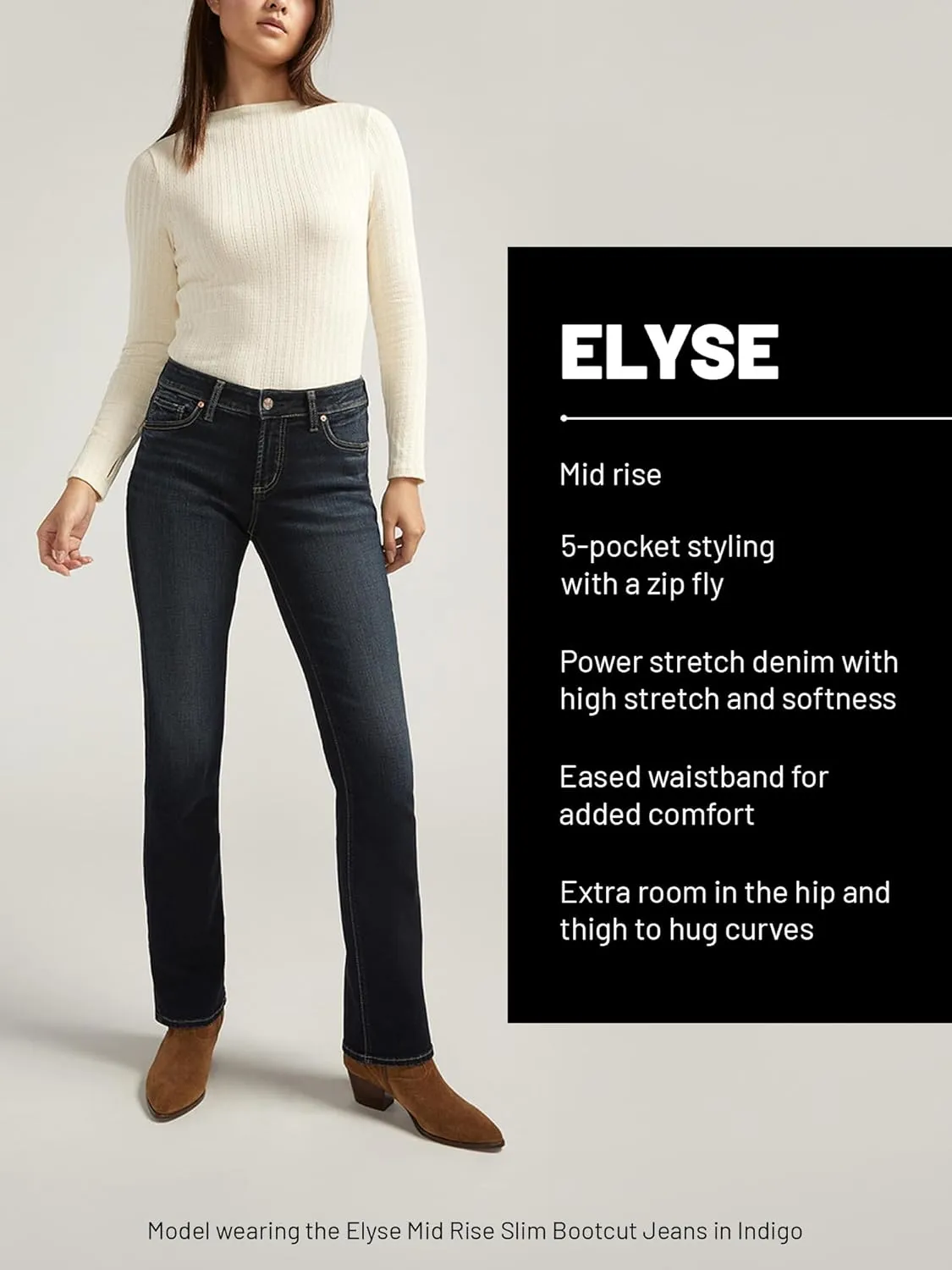 Silver Jeans Co. Women's Elyse Mid Rise Straight Leg Jeans