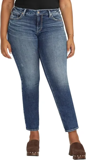 Silver Jeans Co. Women's Plus Size Britt Low Rise Curvy Fit Straight Leg Jeans, Med Wash SCV305