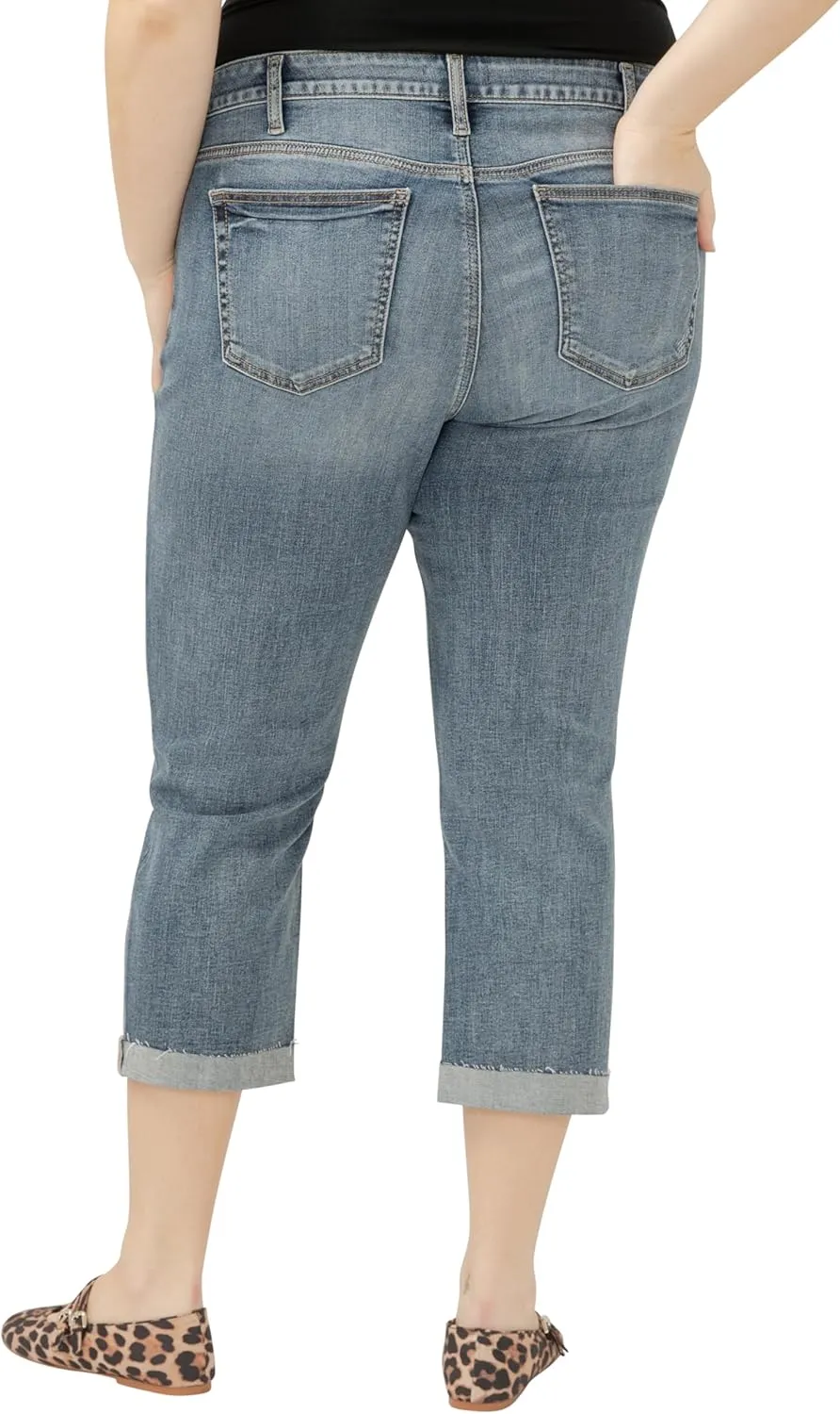 Silver Jeans Co. Women's Plus Size Elyse Mid Rise Comfort Fit Capri Jeans