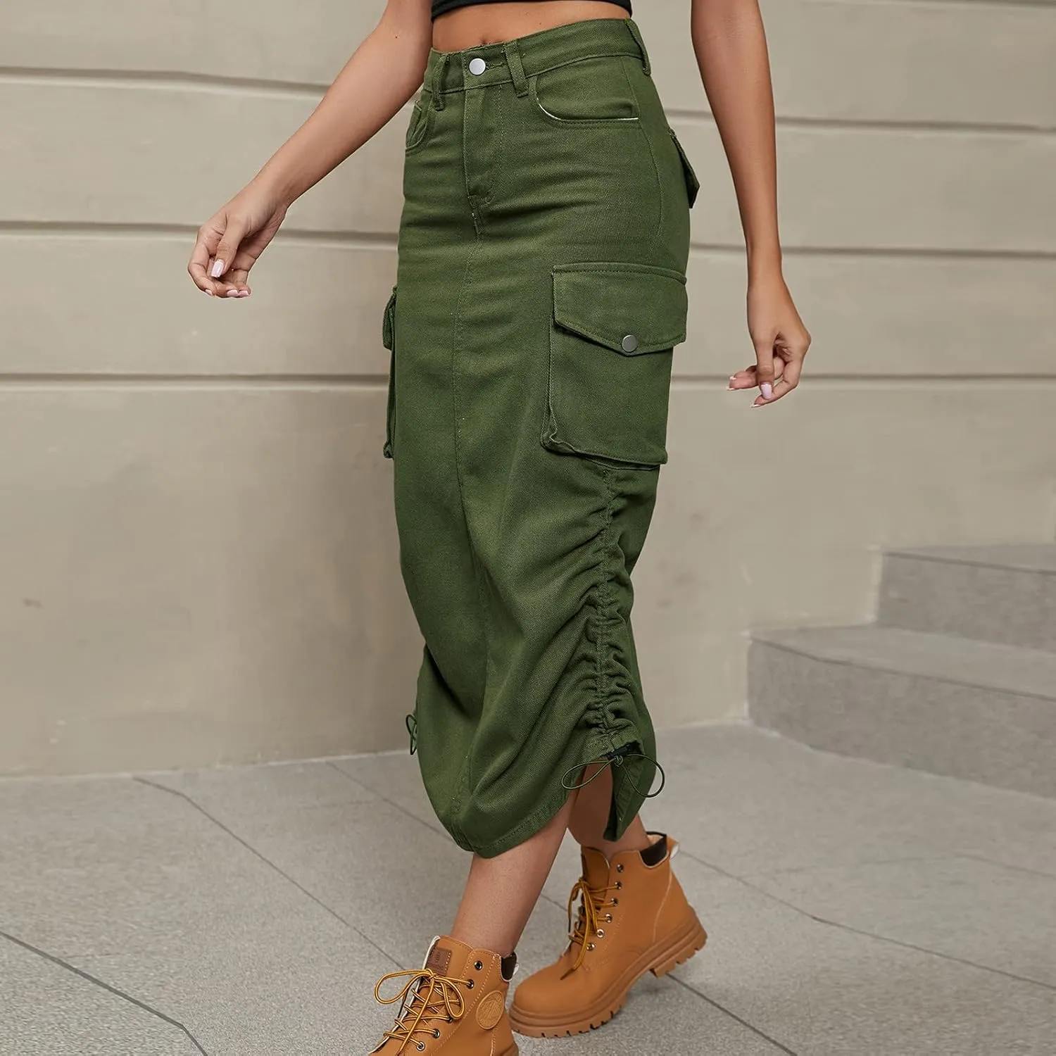Skirts for Women Spring Summer Casual Work Skirt Trendy High Waisted Bodycon Skirt Denim Cargo Skirts with Pockets
