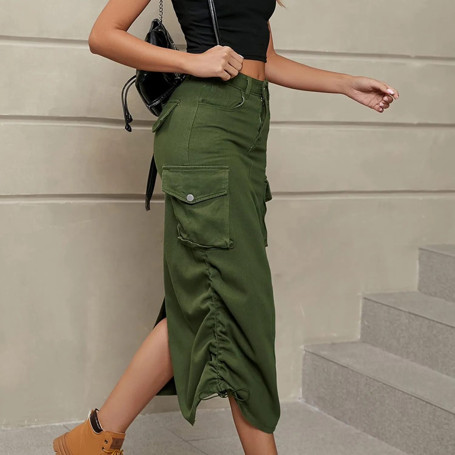 Skirts for Women Spring Summer Casual Work Skirt Trendy High Waisted Bodycon Skirt Denim Cargo Skirts with Pockets