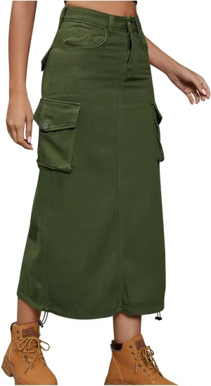 Skirts for Women Spring Summer Casual Work Skirt Trendy High Waisted Bodycon Skirt Denim Cargo Skirts with Pockets