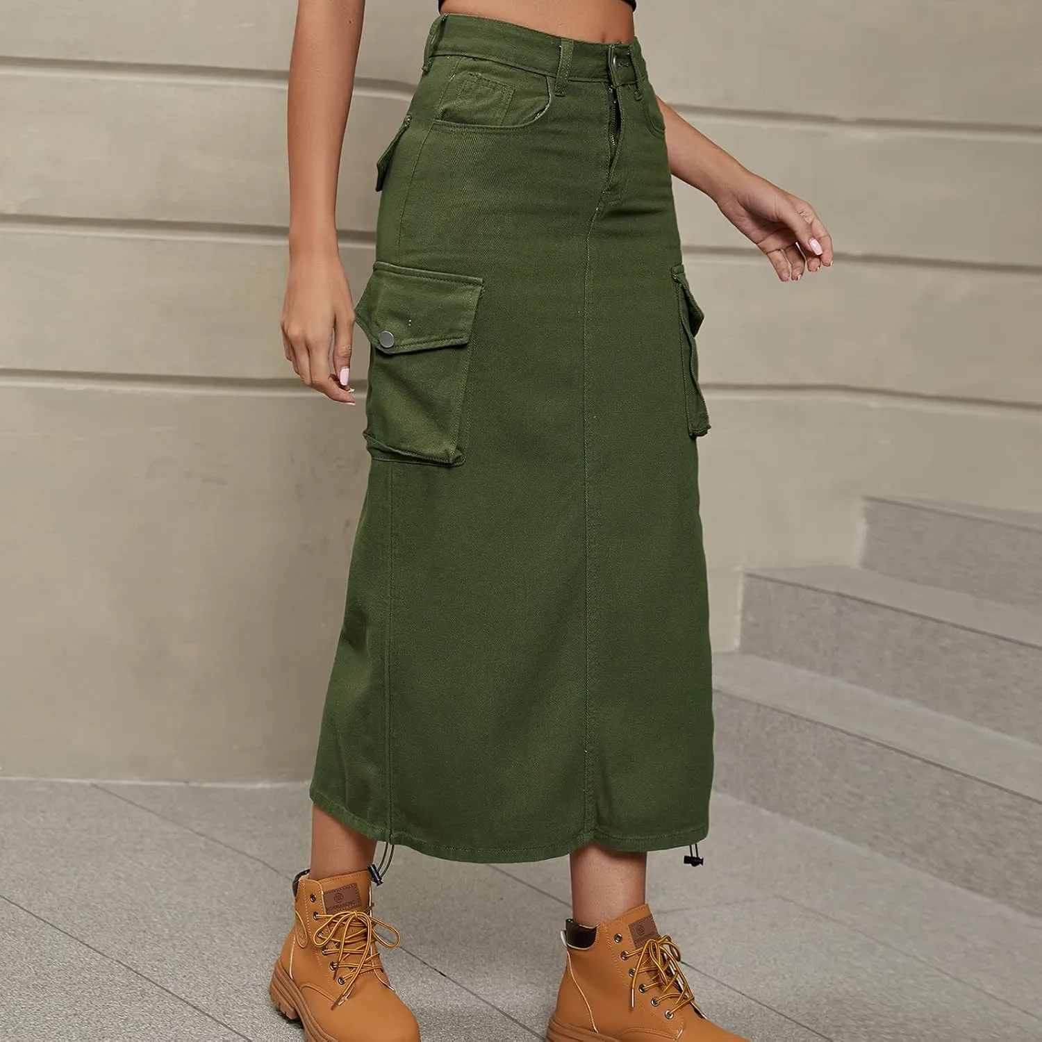 Skirts for Women Spring Summer Casual Work Skirt Trendy High Waisted Bodycon Skirt Denim Cargo Skirts with Pockets