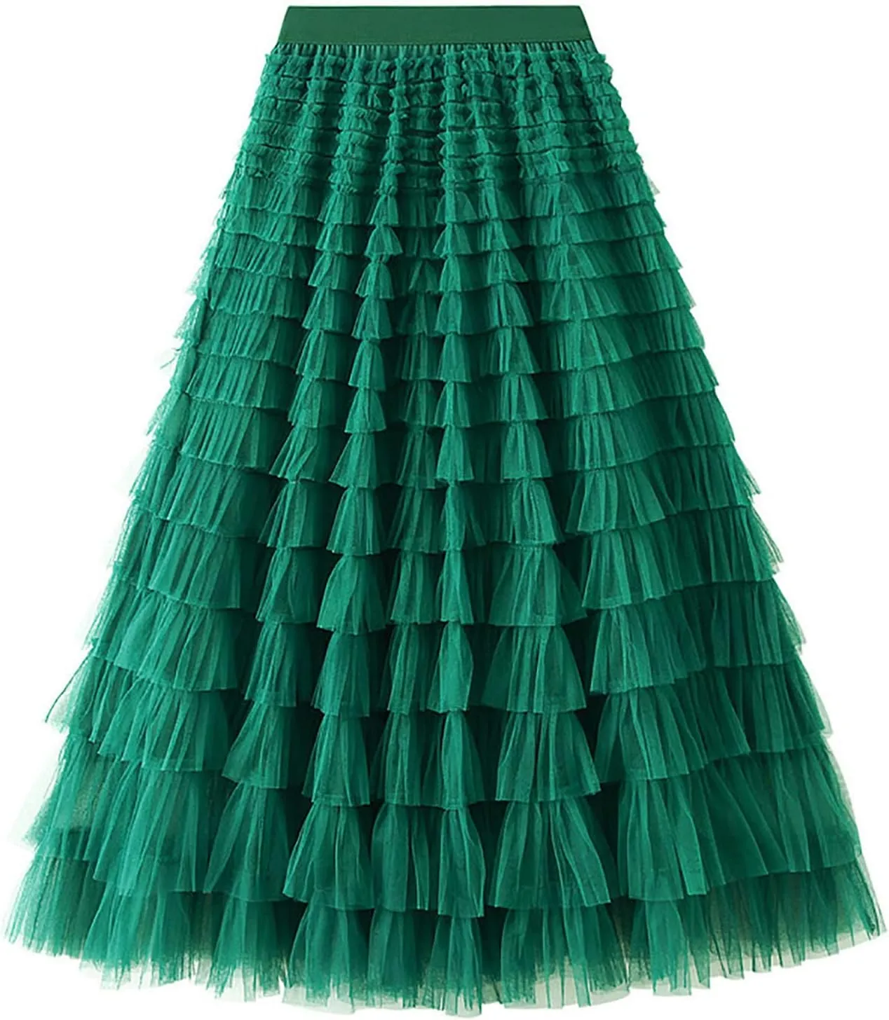 Skirts for Women Summer Flowy Tulle A-Line Cake Skirt Fashion Layered Midi Mesh Skirt Elastic High Waist Skirts
