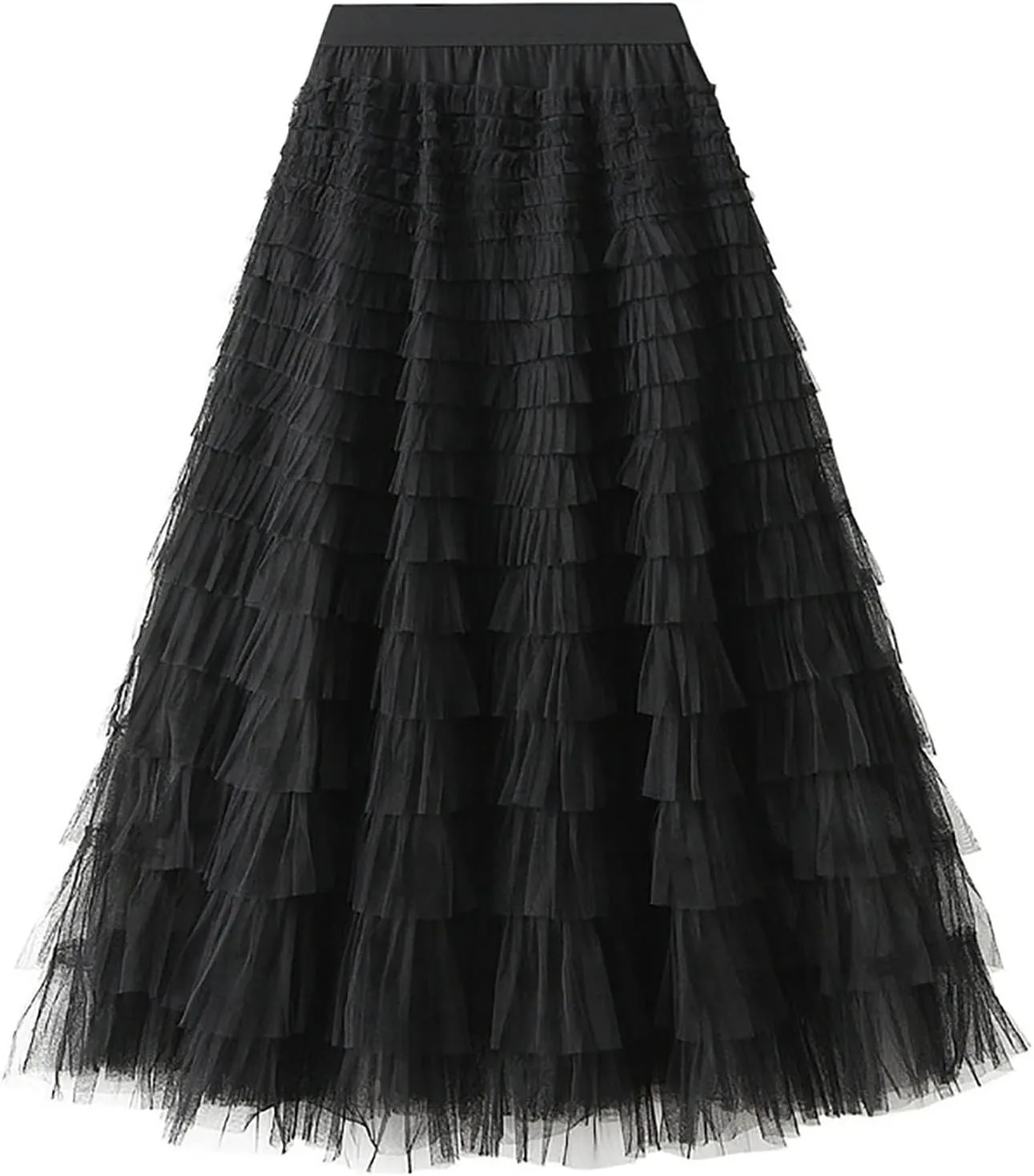 Skirts for Women Summer Flowy Tulle A-Line Cake Skirt Fashion Layered Midi Mesh Skirt Elastic High Waist Skirts