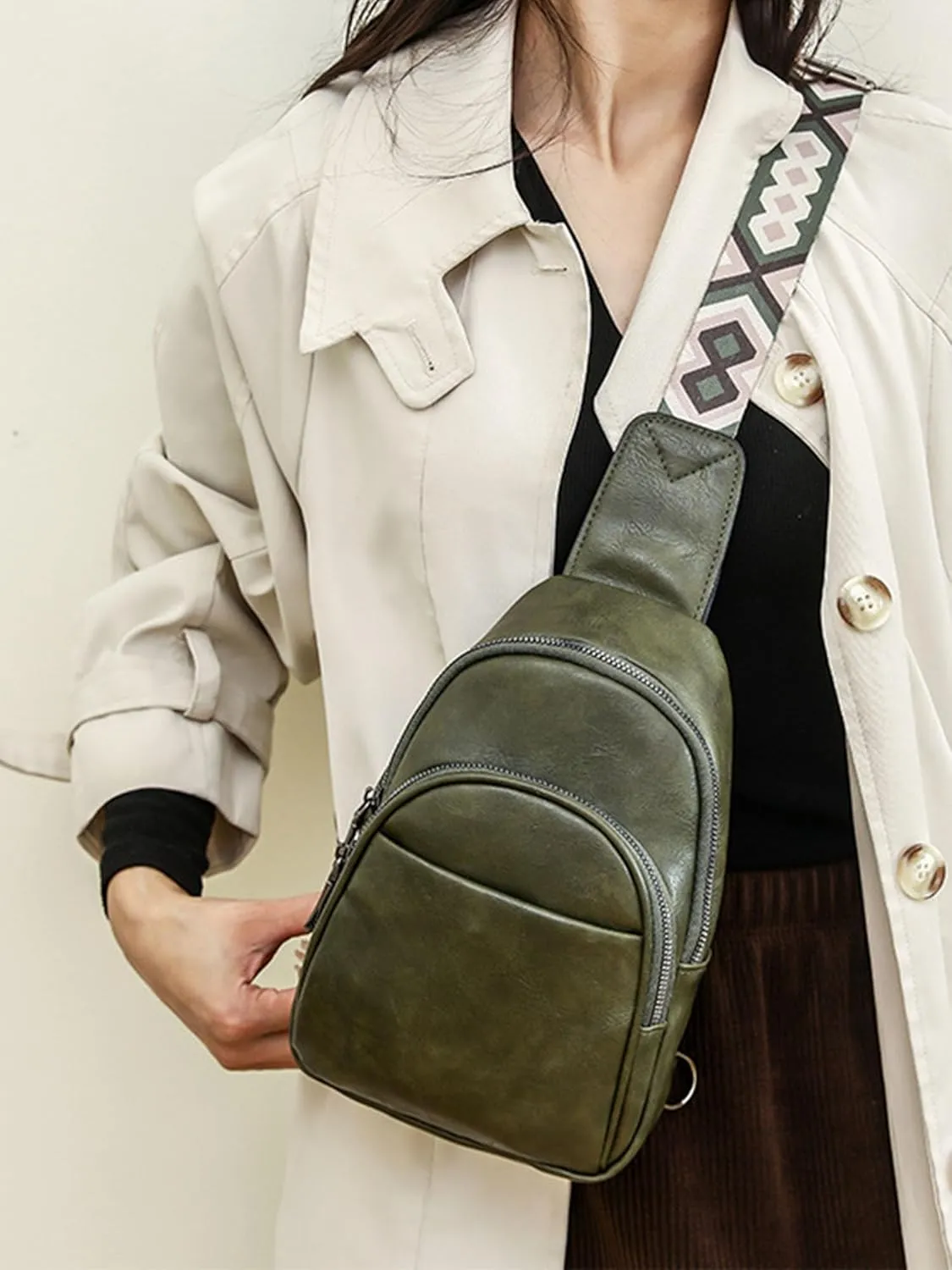 Small Sling Bag for Women Crossbody Bags Leather Fanny Packs Chest Bag Purse Belt Bag Over Shoulder