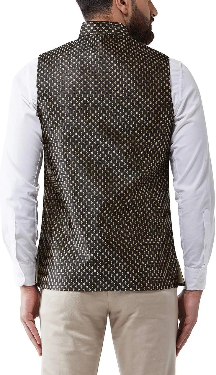 Sojanya (Since 1958, Men's Silk Blend Magenta & Gold Self Design Nehru Jacket