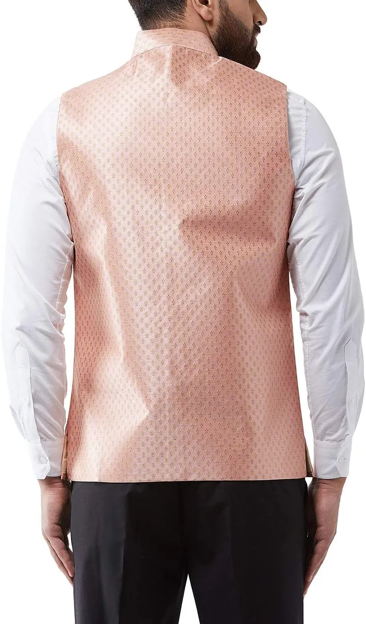 Sojanya (Since 1958, Men's Silk Blend Magenta & Gold Self Design Nehru Jacket
