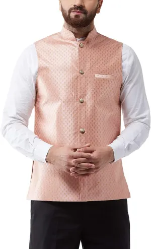 Sojanya (Since 1958, Men's Silk Blend Magenta & Gold Self Design Nehru Jacket