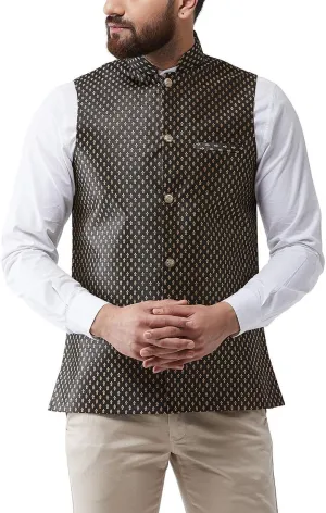 Sojanya (Since 1958, Men's Silk Blend Magenta & Gold Self Design Nehru Jacket
