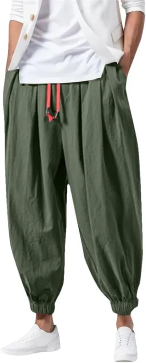 Solid Harem Men Pants Loose Casual Joggers Sportswear Lantern Pants Men's Elasticated Trousers