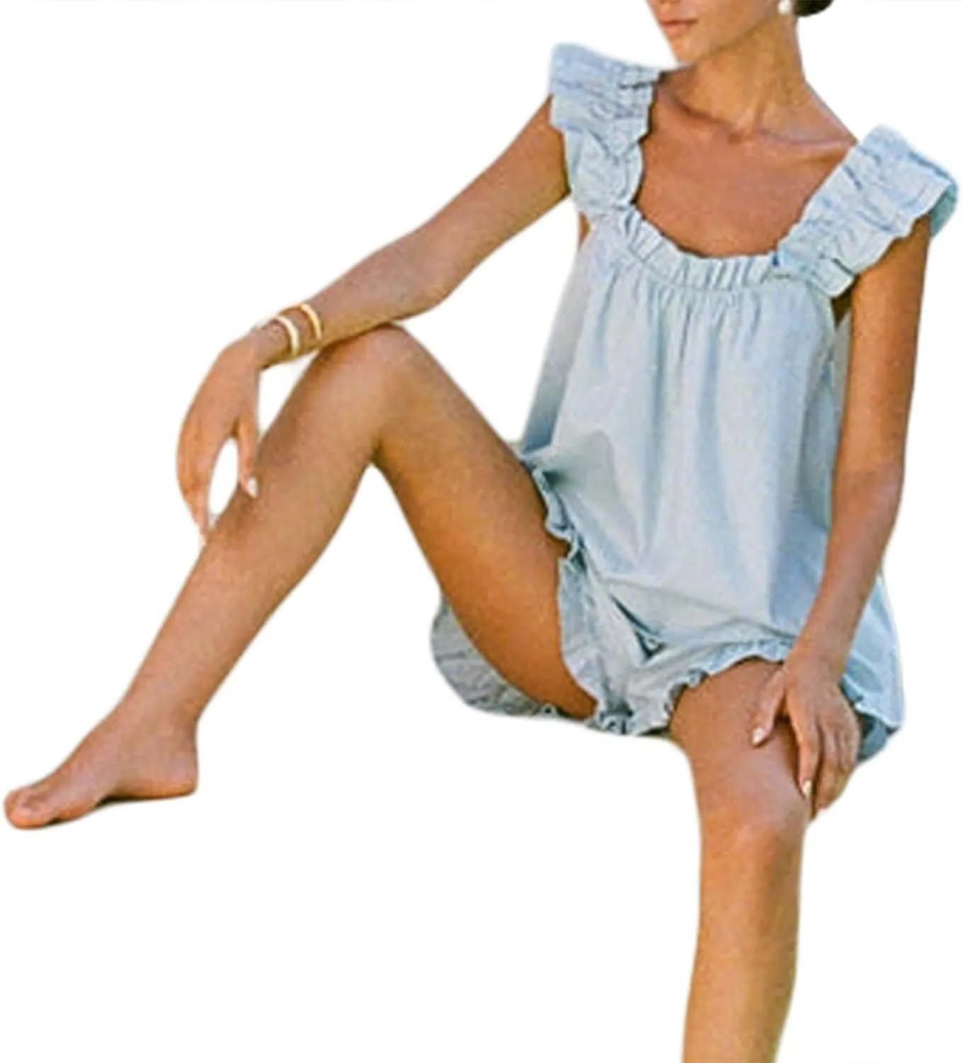 SOLILOQUY Women Summer Pajama Set Sleeveless Ruffle Hem Top Shorts with Lace Trim Plaid Loungewear Floral Sleepwear
