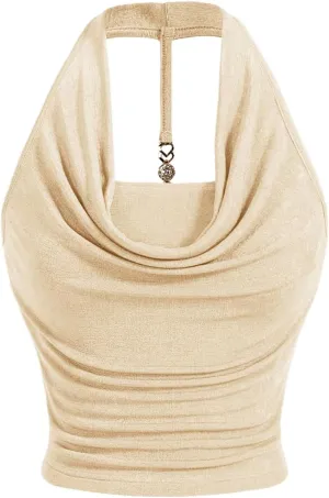 SOLY HUX Women's Halter Tops Draped Front Sleeveless Backless Y2K Crop Sexy Cami Tops Going Out Summer Outfits