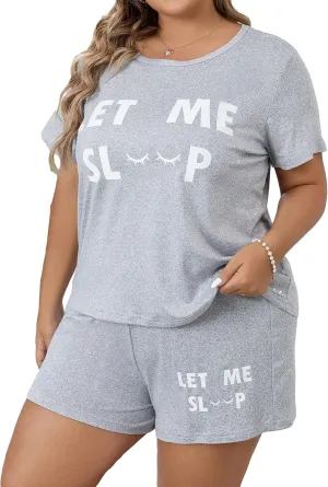SOLY HUX Women's Plus Size Pajama Set Letter Print Short Sleeve Tee and Shorts Lounge Sleepwear