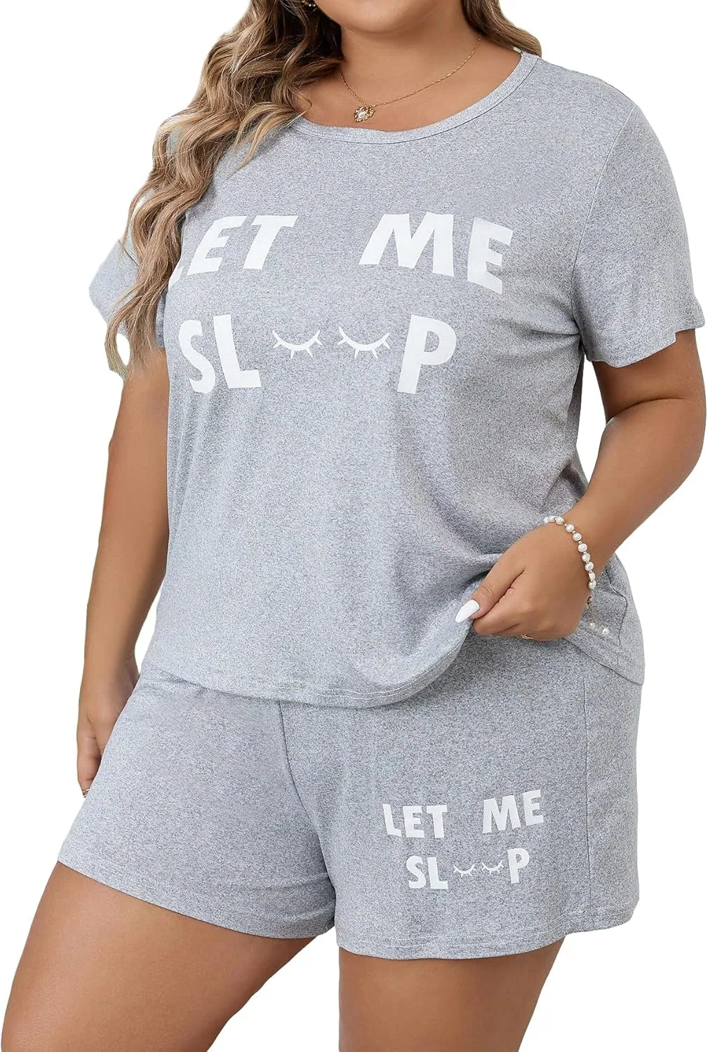SOLY HUX Women's Plus Size Pajama Set Letter Print Short Sleeve Tee and Shorts Lounge Sleepwear