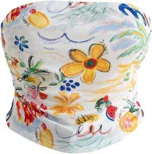 SOLY HUX Women's Plus Size Tube Top Paisley Print Strapless Sleeveless Summer Bandeau Crop Tops