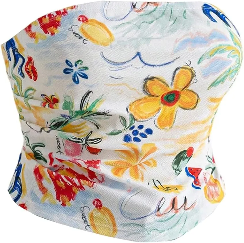 SOLY HUX Women's Plus Size Tube Top Paisley Print Strapless Sleeveless Summer Bandeau Crop Tops