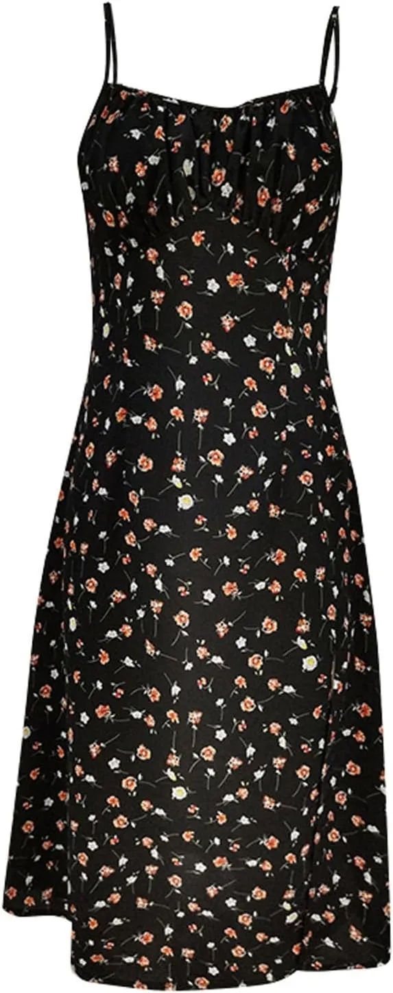 Spaghetti Strap Dresses for Women 2025 Polka Dot Sleeveless Slit Midi Dress Summer Sexy Boho Flowy Beach Vacation Sundress