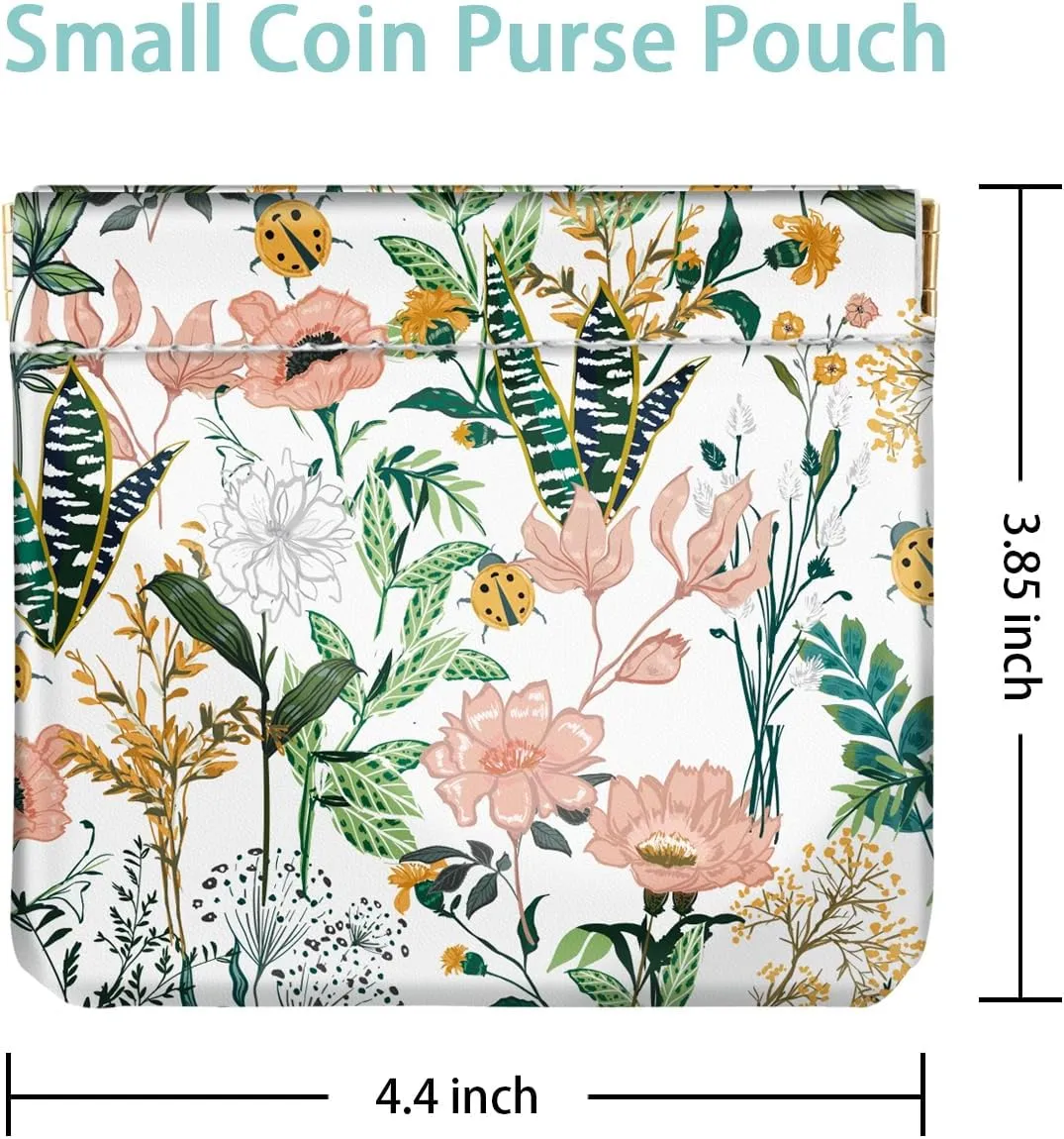 Squeeze Coin Purse Pouch Change Holder Small Makeup Bag for Purse Lipstick Organizer Multi-function Card Holder,White Flowers